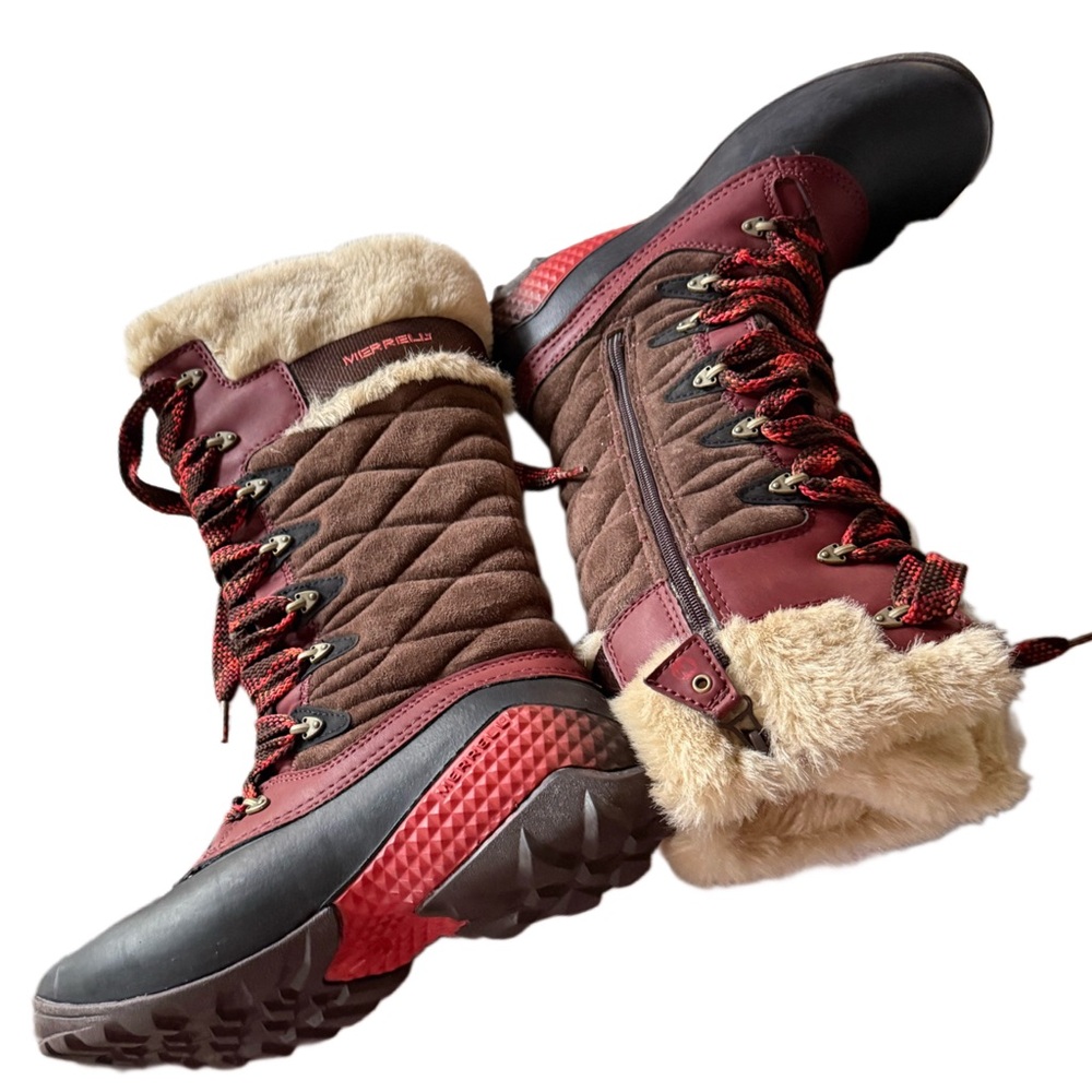 Authentic MERRELL Women's Red and Black Fur-Lined Boots - Picture 8 of 9